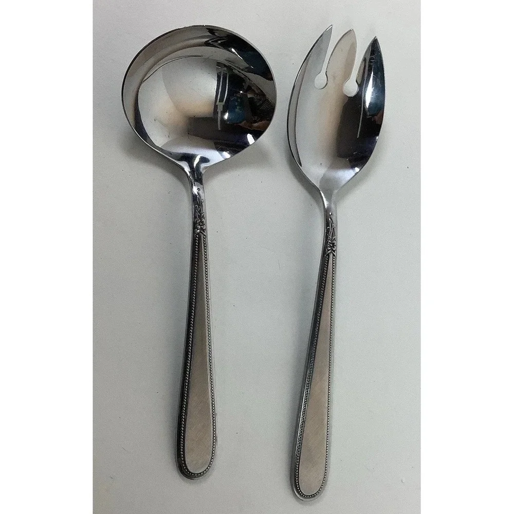 Stanley Roberts‎ Rogers Co. Beaded Excellence Korea Stainless Salad Fork & Spoon